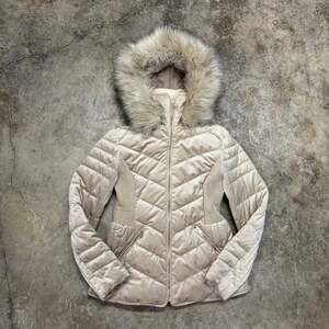 Aeropostal Style Velvety Puffer Jacket with Faux Fur Hood, Tan, Women's Size M